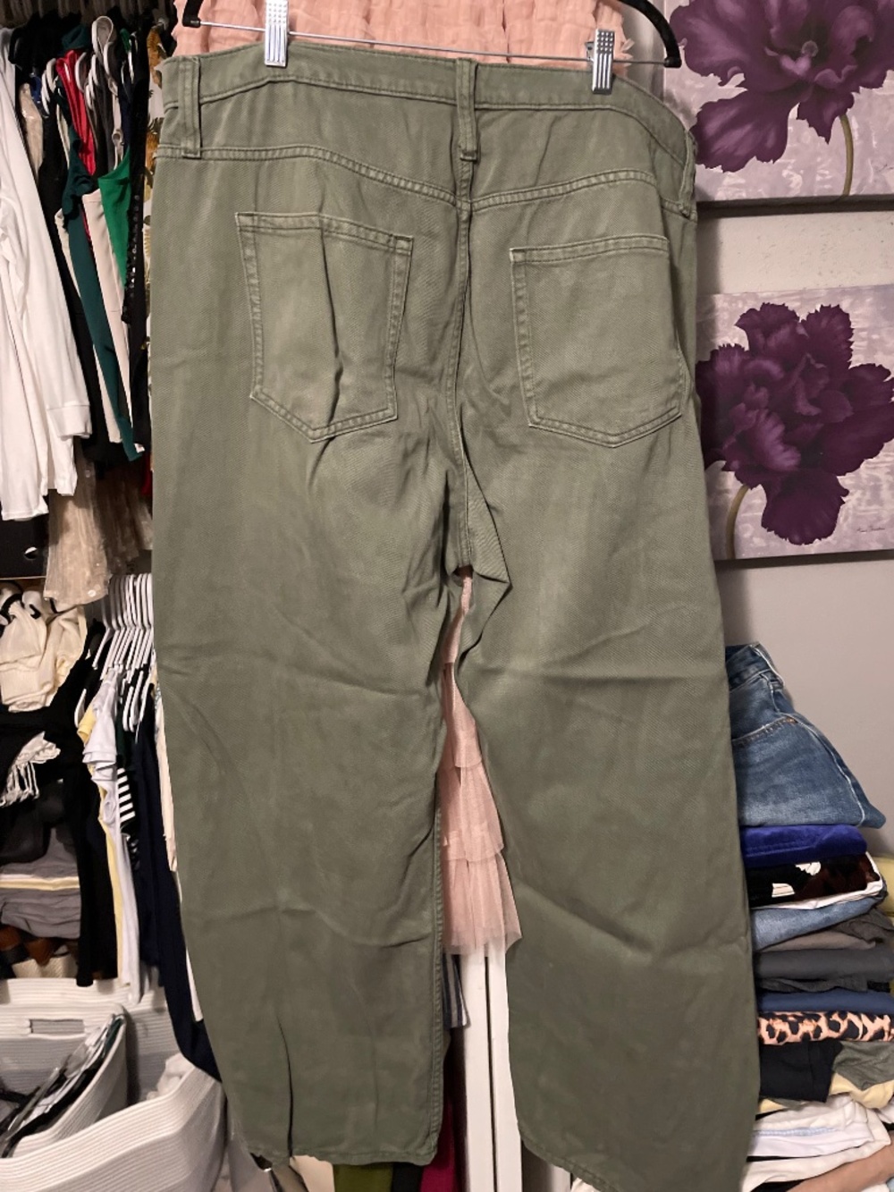 GAP High Rise Barrel Jeans Olive Color Size 20 - Picture 6 of 7